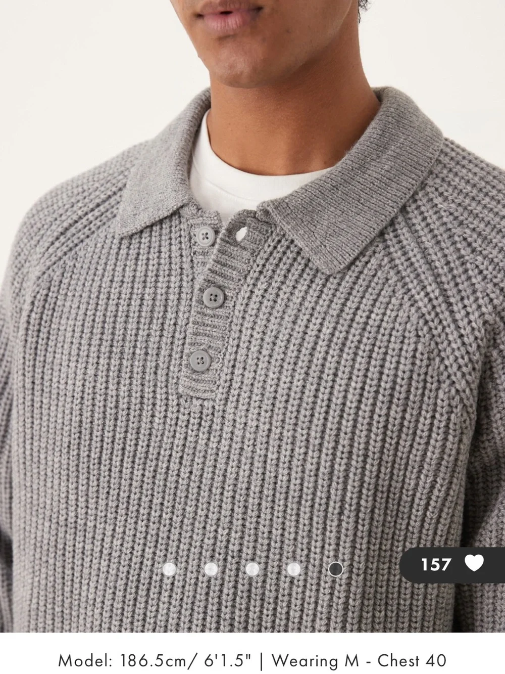 ASOS Grey Rib-Knit Polo Collar Cardigan Sweater